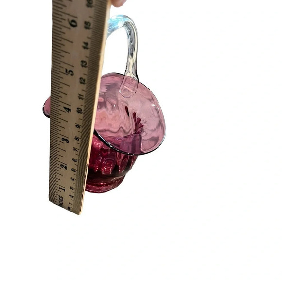 Vintage Pilgrim Glass Cranberry Glass Basket - Picture 5 of 8